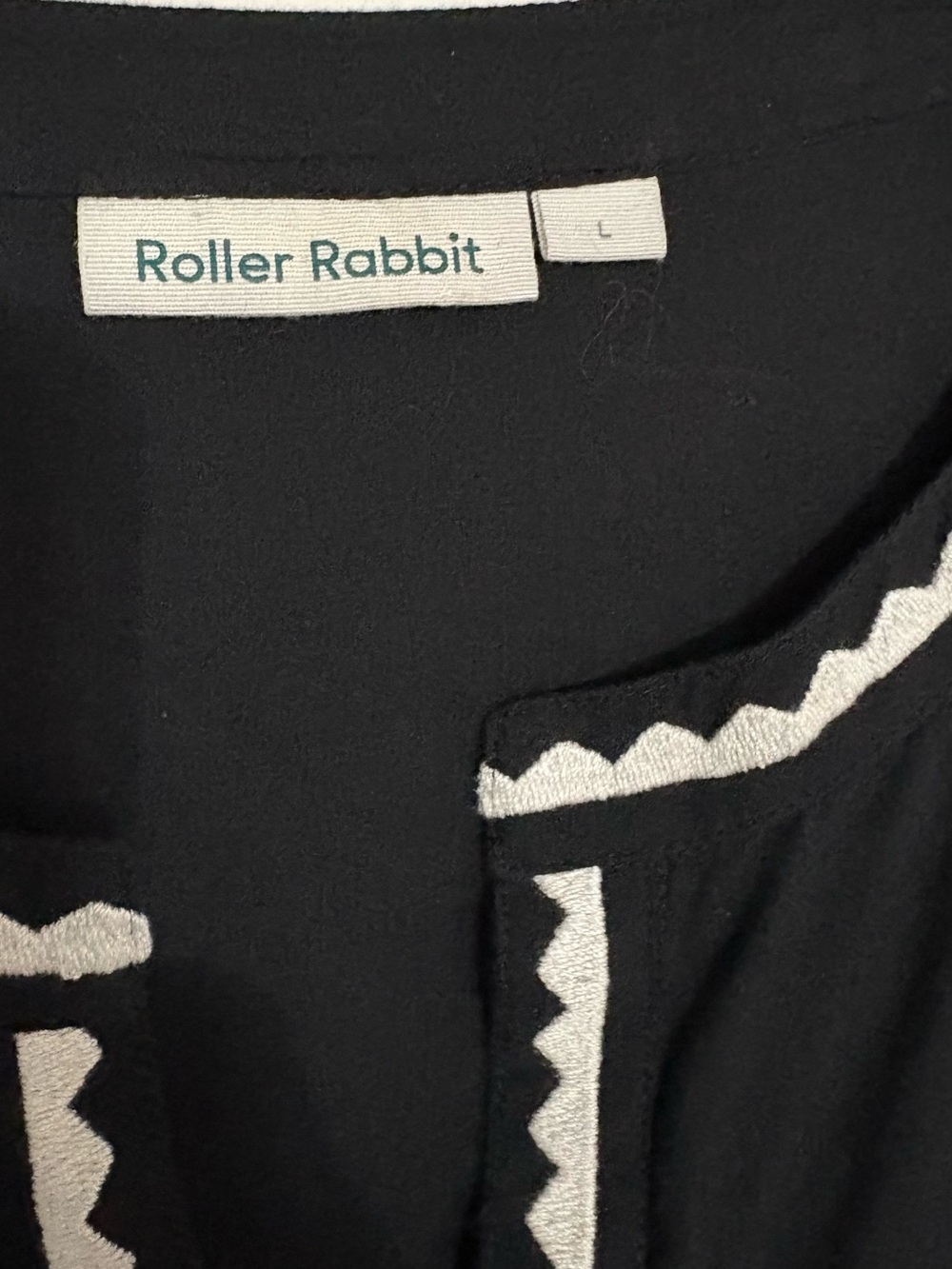 Roller Rabbit Embroidered Pamela Dress Black White Women Size L Boho Cottagecore - Picture 3 of 7